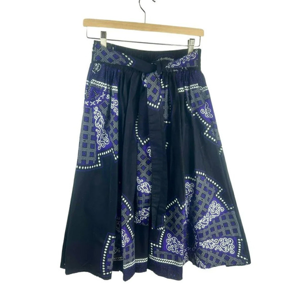 African Kente Dashiki Midi Skirt Women One Size Purple Elastic Waist Full A Line - Picture 1 of 5